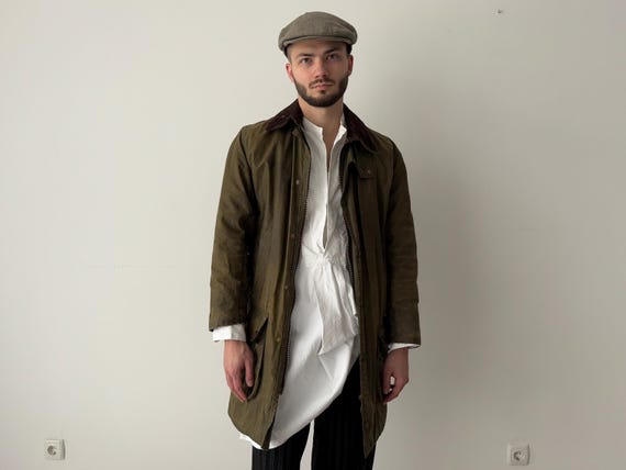 Vintage 1980s Barbour Border Khaki Waxed Khaki Jacket Size 91cm (M