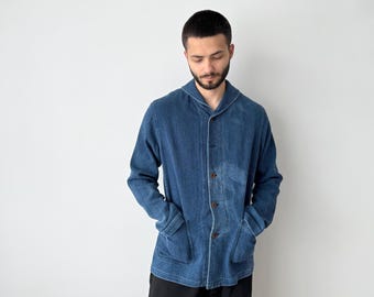 Captain Santors 6604 Sailor Blue Shawl Collar Jacket Size L | Vintage Nautical Coat | Heritage Retro Mens Outerwear Military Utility Fashion