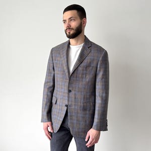 Men's Canali Kei Wool, Silk & Linen Two Button Sport Grey Jacket Blazer Size 52R - Formal, Office, Business, University, Tailored, Menswear