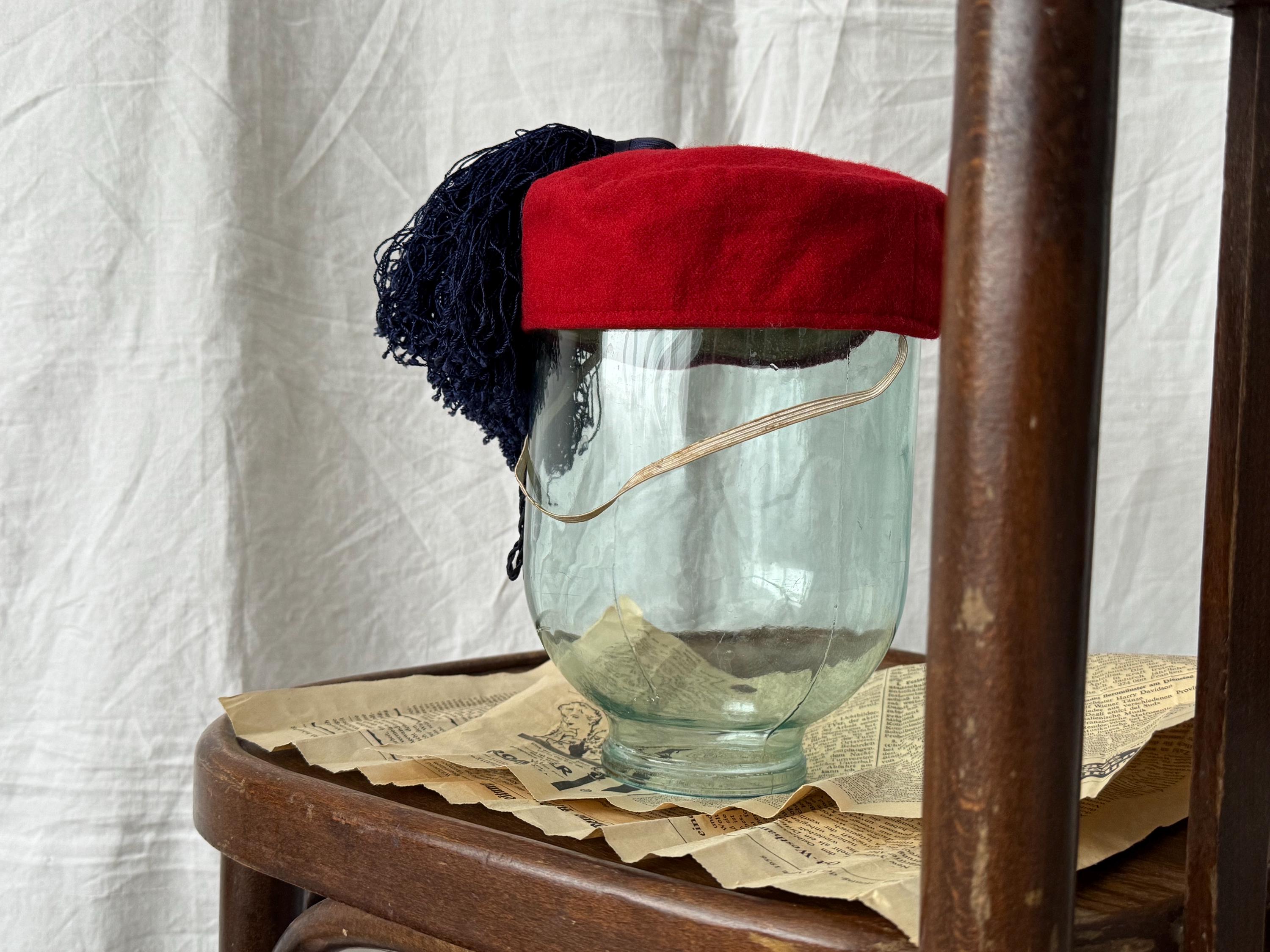 Vintage 1940s red wool embroidered with tassel fringe cap Moroccan Fez style 1950 main image 2