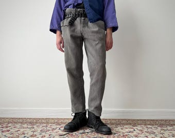 1950s Vintage French Workwear Salt & Pepper Cotton Pique Trousers