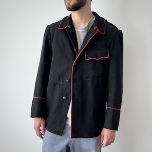 1930s Vintage Antique Swiss Workwear Firefighter Black Wool Chore Jacket Size M - Heritage Utility Work Old Fashion