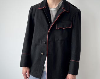 1930s Vintage Antique Swiss Workwear Firefighter Black Wool Chore Jacket Size M - Heritage Utility Work Old Fashion