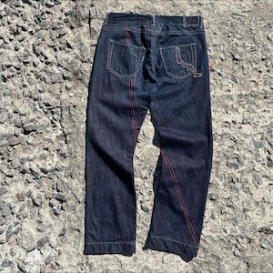 Men's 2000s Vintage Marithe Francois Girbaud Italian Designer Navy Jeans Pants Size 36 Avant Garde