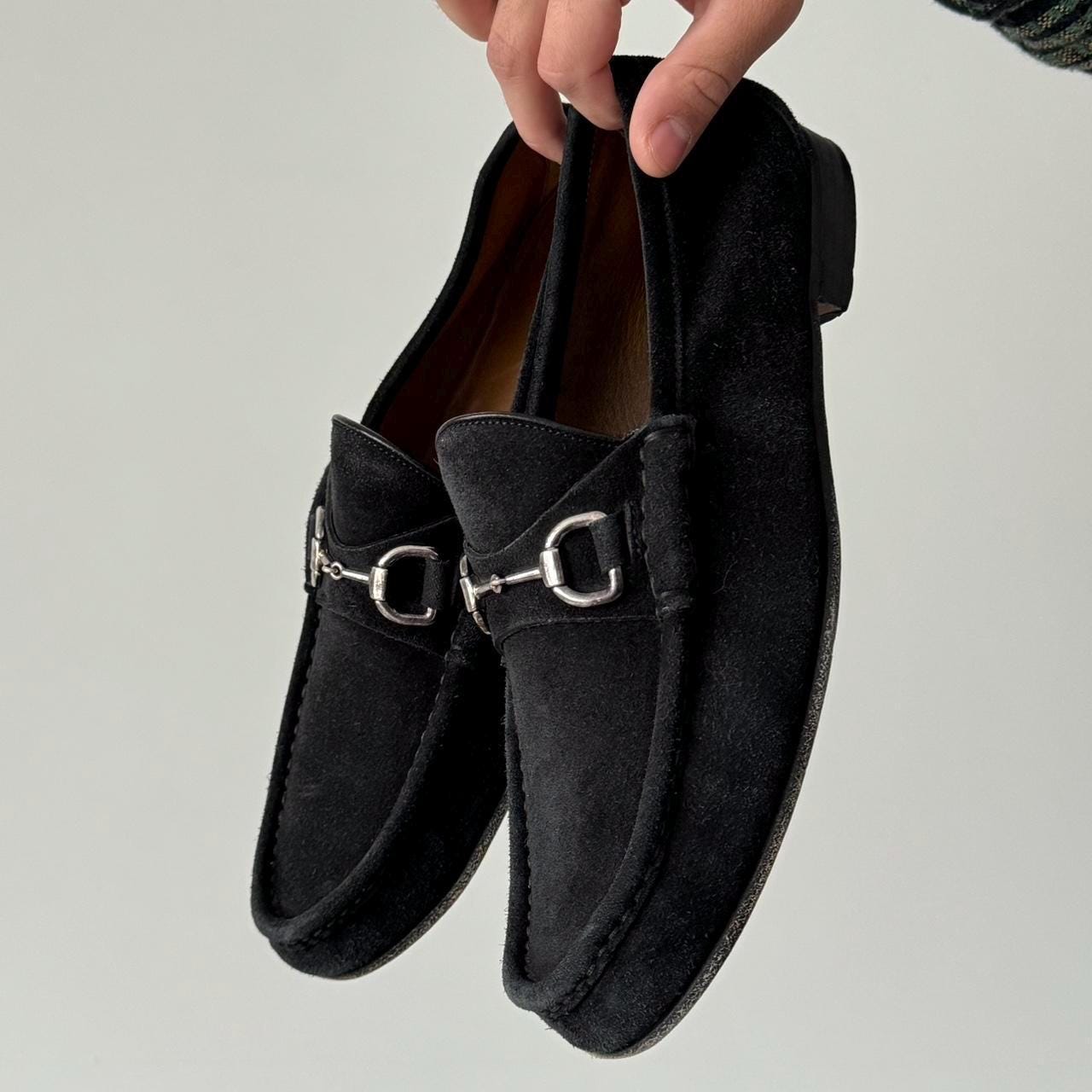 Vintage Gucci Men's Black Horse Bit Suede Black Loafers SIZE (US 8)  Iconic Italian Designer Footwear