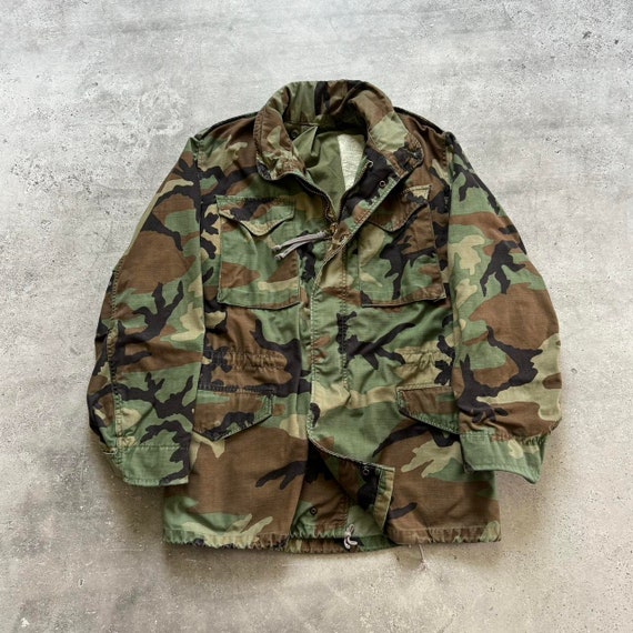 Men's 1980s Military Vintage 80s US Army M65 Woodland Camo