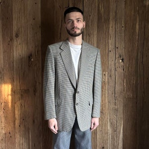 Men's Vintage Canali Two Buttons Wool Blazer Jacket Check Grey Size 50R