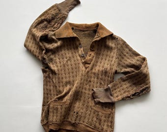 1930s Vintage German Thrashed Distressed Worn Wool Knit Sweater - Antique Avant Garde Fashion
