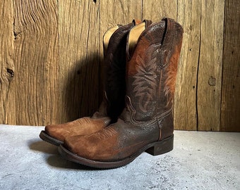 Vintage 90s Cowboy Western Style Handcrafted USA Faded Leather Boots Size US11.5