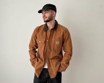 Abrigo vintage Carhartt Repaired Michigan - Chaqueta marrón de trabajo retro - Ropa urbana utilitaria - Moda americana - Talla XL