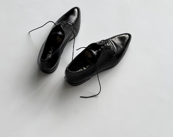 Prada Womens Derby Leather Shoes Designer Black Lace Up Classic Oxfords