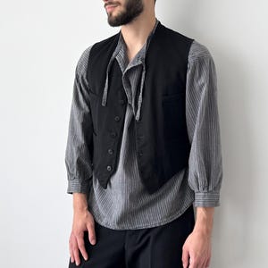 1930s Antique European Black Wool Waistcoat – Vintage Formal Vest – Early 20th Century Menswear – Tailored Heritage Gilet