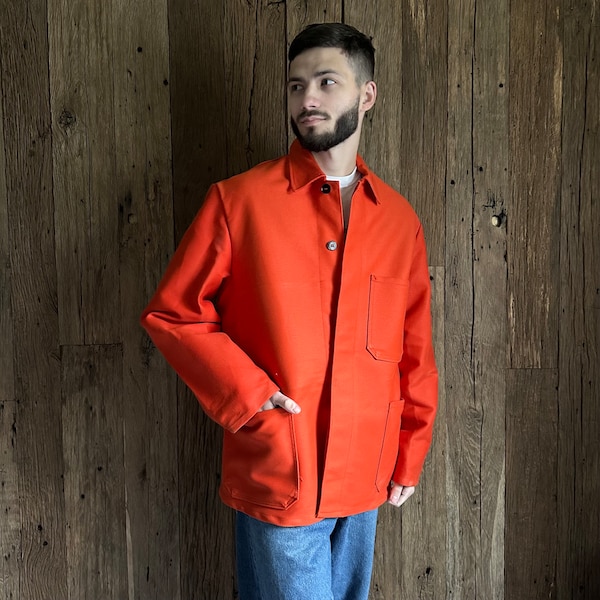 Men's Vintage 80s German Workwear Rofa Sanfor Heavy Chore Jacket Orange Size 50