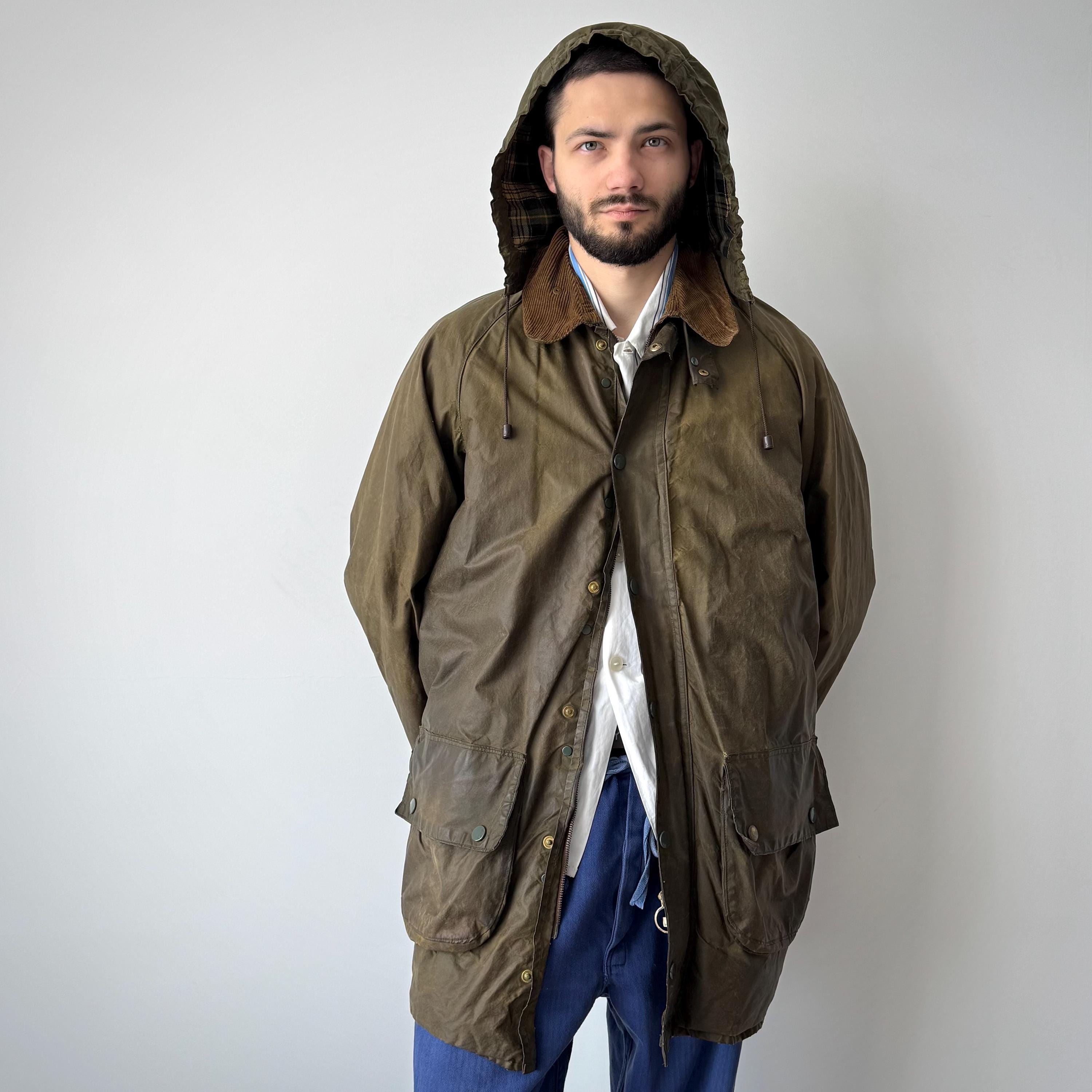 1970s Vintage Barbour Gamefair Waxed Khaki Jacket Hooded Lined