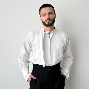 1930s European Dress Shirt Globe Collar | Antique Men’s Shirt | Vintage Formalwear | Historical Costume | Art Deco Menswear