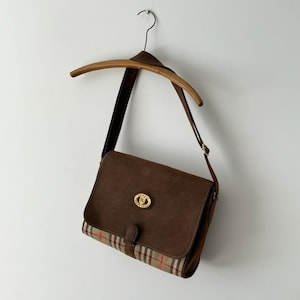 Vintage 1980s Burberrys Nova Check Leather/Canvas Shoulder Bag - British Designer - Retro Old Fashion