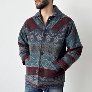 ジャケット・アウター WOOLRICH Native Pattern Wool Long Coat Vintage 80s Southwestern Woolrich Wool Overcoat Mens S