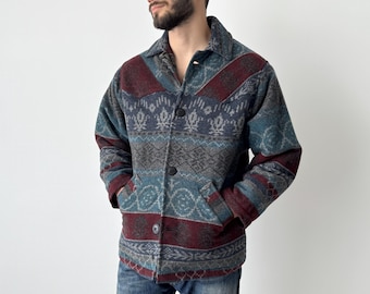 Vintage 1990s Woolrich Aztec Pattern Wool Shell Jacket / Vintage