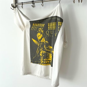 80s Vintage 1985 Queen ‘Rock in Rio’ Festival Tour Band Graphic Rock White T-Shirt Size L - Single Stitch Retro Concert Tee