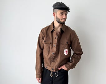 Chaqueta de trabajo ciclista marrón Sanfor de ropa de trabajo alemana vintage de los años 70, remanente de stock - Heritage Utility Work Fashion