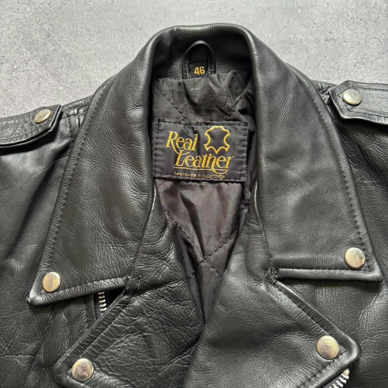 Vintage 1990s, 90s Ramones Style Biker Leather Jacket Belted Retro