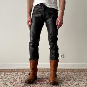 1960s Vintage Black Leather Pants - Moto Biker Cafe Racer Style Retro Motorcycle Fashion - Size 30