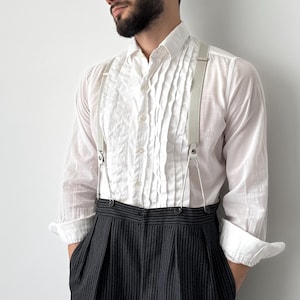 1940s, 1930s Vintage English White Dress Shirt – Pleated Front Lightweight Tuxedo Shirt – Antique Classic Formalwear – Super Light Cotton