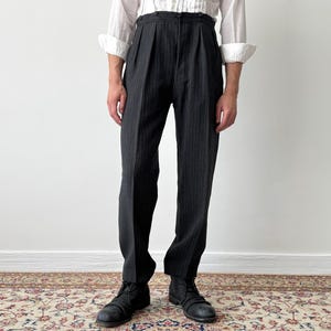1950s Moss Bros Morning Striped Suspender Trousers – Vintage British Formal Wool Pants – Heritage Tailored Dress Slacks