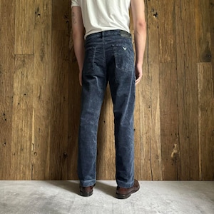 Men&#39;s Italian Designer Vintage 90s Giorgio Armani Corduroy Navy Washed Retro, Avant Garde Pants Size 32