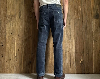 Diseñador italiano para hombre Vintage 90s Giorgio Armani Corduroy Navy Washed Retro, Pantalones vanguardistas Tamaño 32