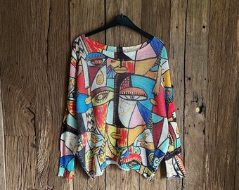 Women's Vintage 00s Pablo Picasso Art Women’s Knit Sweater Size M Y2K Style