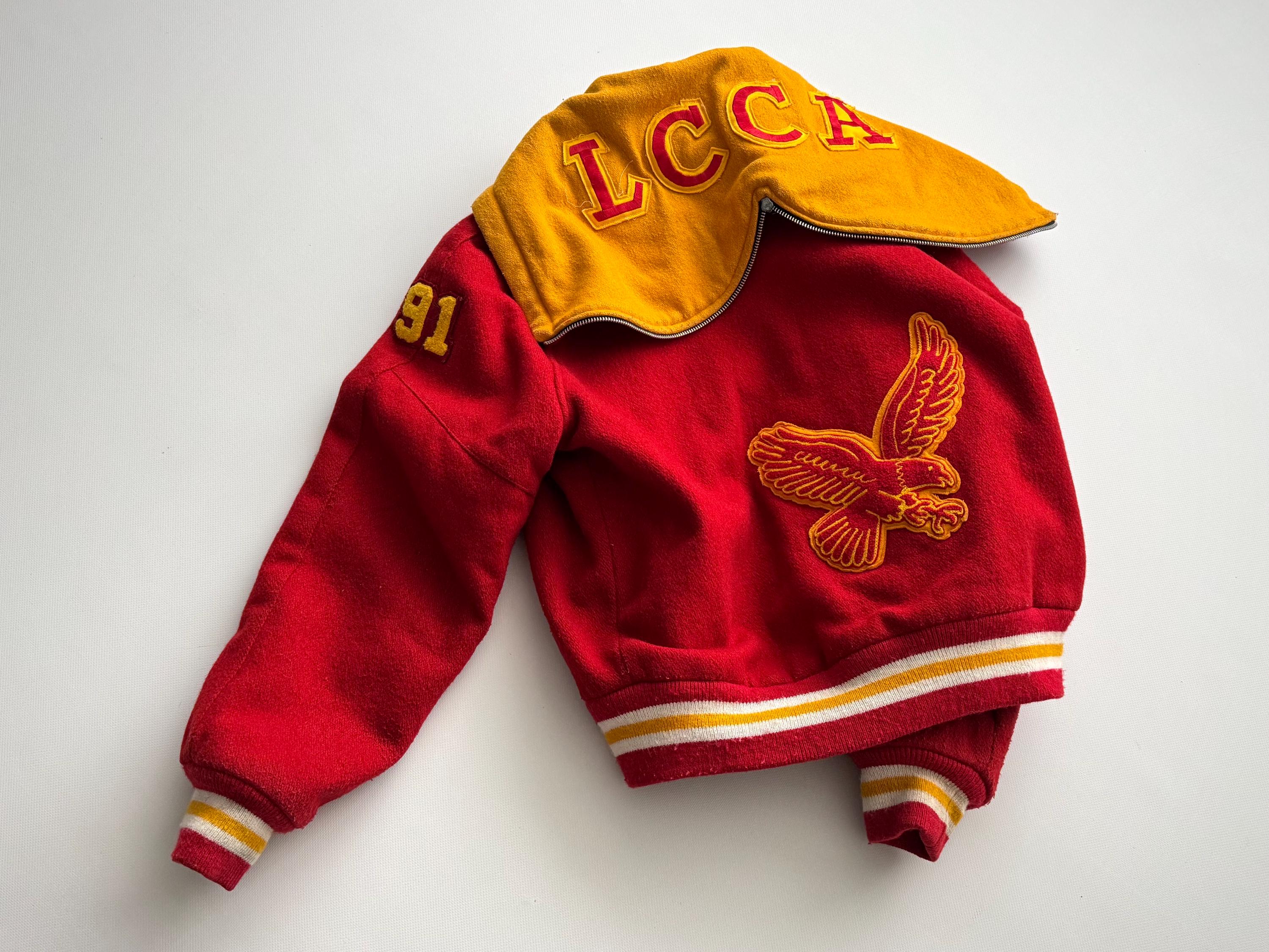 Veste Holloway Varsity Letter Rouge - Laine Et Cuir Vintage Taille L Adulte - Années 60-90