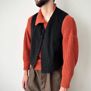 Chaleco de lana negro vintage para hombre, años 30 - Traje europeo de 7 botones talla S/M - Ropa formal clásica, ropa retro para caballero