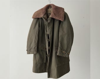 Vintage Military 1940s WW2 Era Swedish Army M1909 Heavy Sheepskin Mouton Coat - Antique Historical Fashion Jacket - Size L/XL
