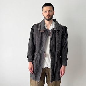 1960s Vintage French Army Style Jeep Coat Salt & Pepper Military Overcoat - Retro Workwear Fashion - Heritage Utilit - Avant Garde Menswear