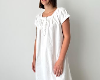 1930s Antique European Women’s White Night Gown Long – Vintage Linen Sleepwear – Edwardian Style Nightdress – Historical Loungewear
