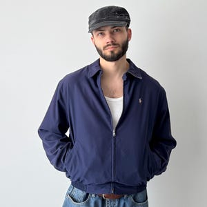 Vintage 90s Polo Ralph Lauren Bomber Jacket – Navy Blue Zip-Up Flight Style – Classic American Preppy Outerwear – Size M