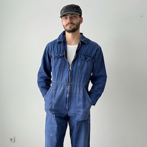 Vintage 80s French Workwear Sanfor Blue Faded Coveralls - Retro Work Utility Fashion - Size 50 (S/M)
