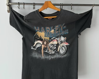 90s Vintage 1992 Harley Davidson &#39;Pittsburgh&#39; Distressed T-Shirt - Retro Biker Graphic Tee, Damaged Motorcycle Shirt American, Made in USA