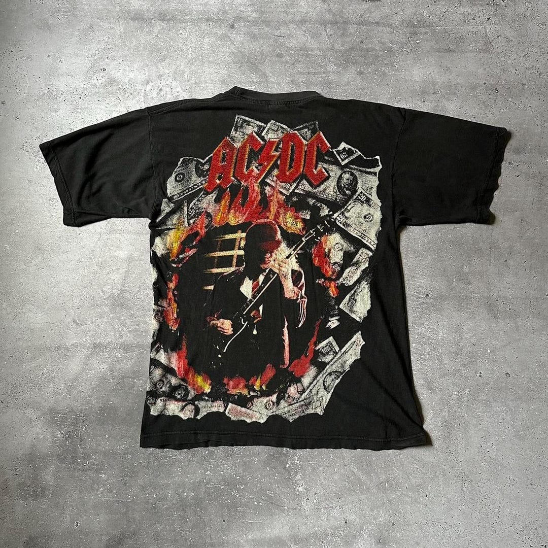 Vintage 1990s AC/DC All Over Print Graphic Band T-shirt - Size XL ...