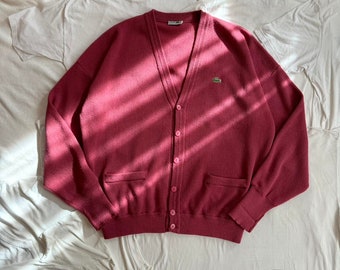 Cardigan oversize in maglia chemise Lacoste vintage anni '80 da uomo rosso taglia XL