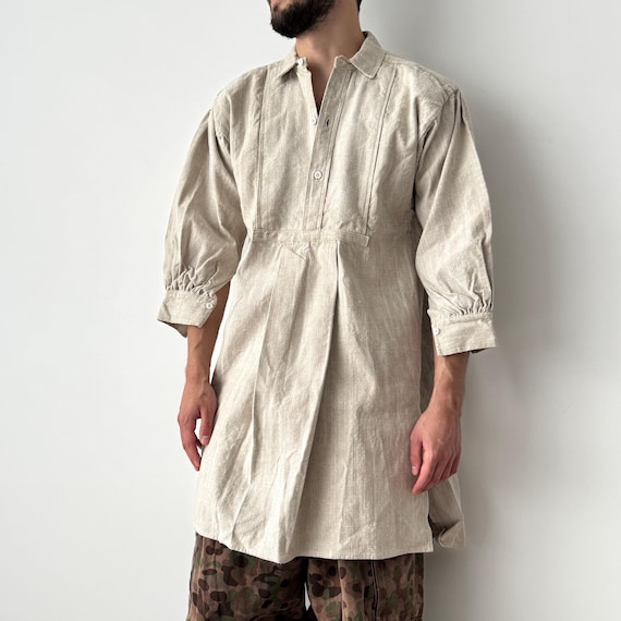 1880s Antique French Peasant Smock | Linen Hemp Work Shirt | Rare