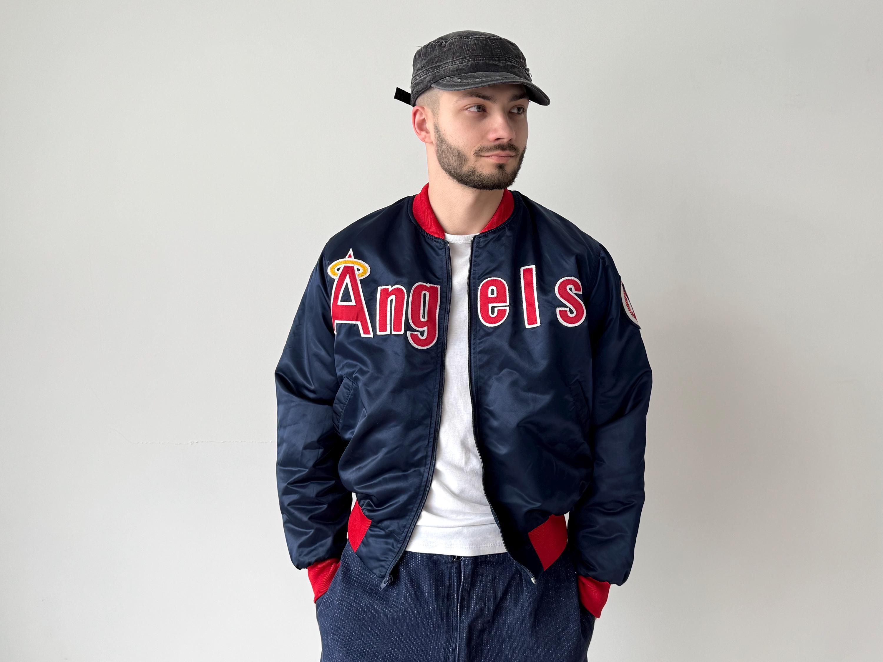 Angels MLB公認 サテンジャケット ネイビー Vintage 90's MLB Anaheim Angels Starter Diamond Collection