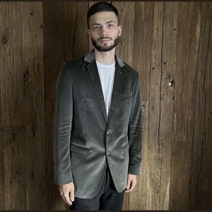 Men&#39;s Dolce & Gabbana Velour 2 Buttons Blazer Jacket Grey Size 50