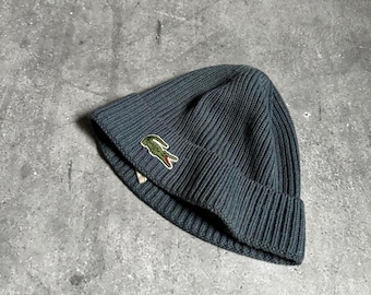 Men's Vintage 1990s, 90s Lacoste Ribbed Beanie Hat Retro Streetwear French Cotton/ Wool Size L