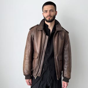 80’s Lamb Leather flight blouson vintage Bomber/Harrington Leather 1980s Vintage Outerwear Coats