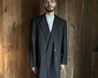 Men's Vintage Brioni Double Breasted Wool Suit Blazer Jacket Black BIG SIZE 60/50R