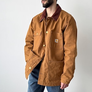 Carhartt C01-M Firm Duck Blanket Lined Chore Coat – Brown Workwear Jacket – Heavy Duty Utility Outerwear – Size L