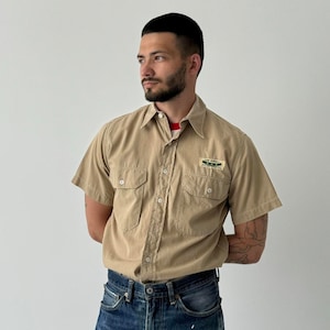 Antique WW2 US Army Summer Short Sleeve Button Shirt Beige Size M 1940s, 40s Vintage Militaria American Utility