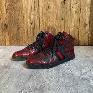 Gucci ‘GG’ Logo Black/Red High-Top Leather Sneakers SIZE 8.5G / US 9.5